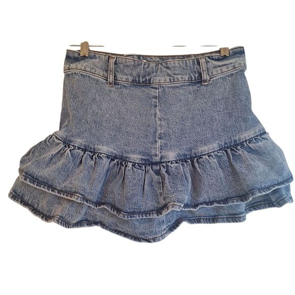 Social Collision Denim Mini Skirt Ruffle Tiers Star Studded Party Skirt Jrs S - Picture 13 of 13